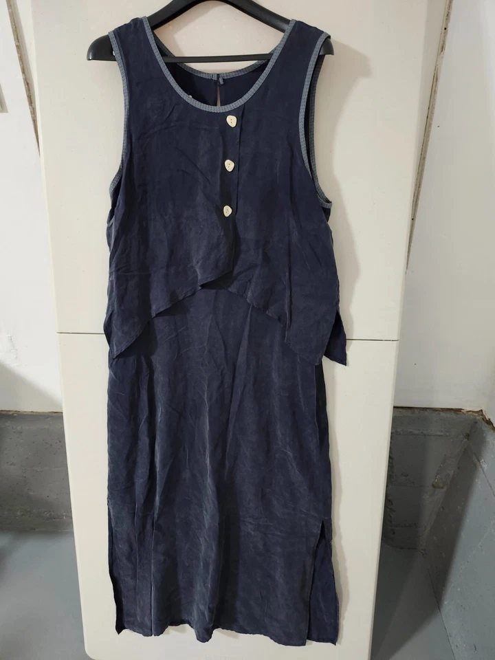 Vestido Nina Piccalino Para Mujer 12 Azul Marino Maxi Sin Mangas Henley Capa Rayón De Colección EE. UU. Foto 2 de 4