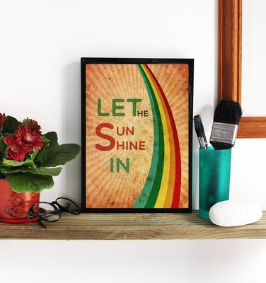 LET THE SUNSHINE IN Poster Retro Regenbogen Wandbild Druck A4 / Wohndeko