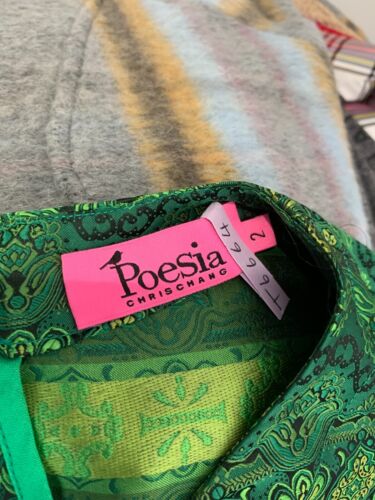 Poesia Chris Chang jacket duster top 2 Uk 6 8 VGC pattern print emerald green - Picture 8 of 8