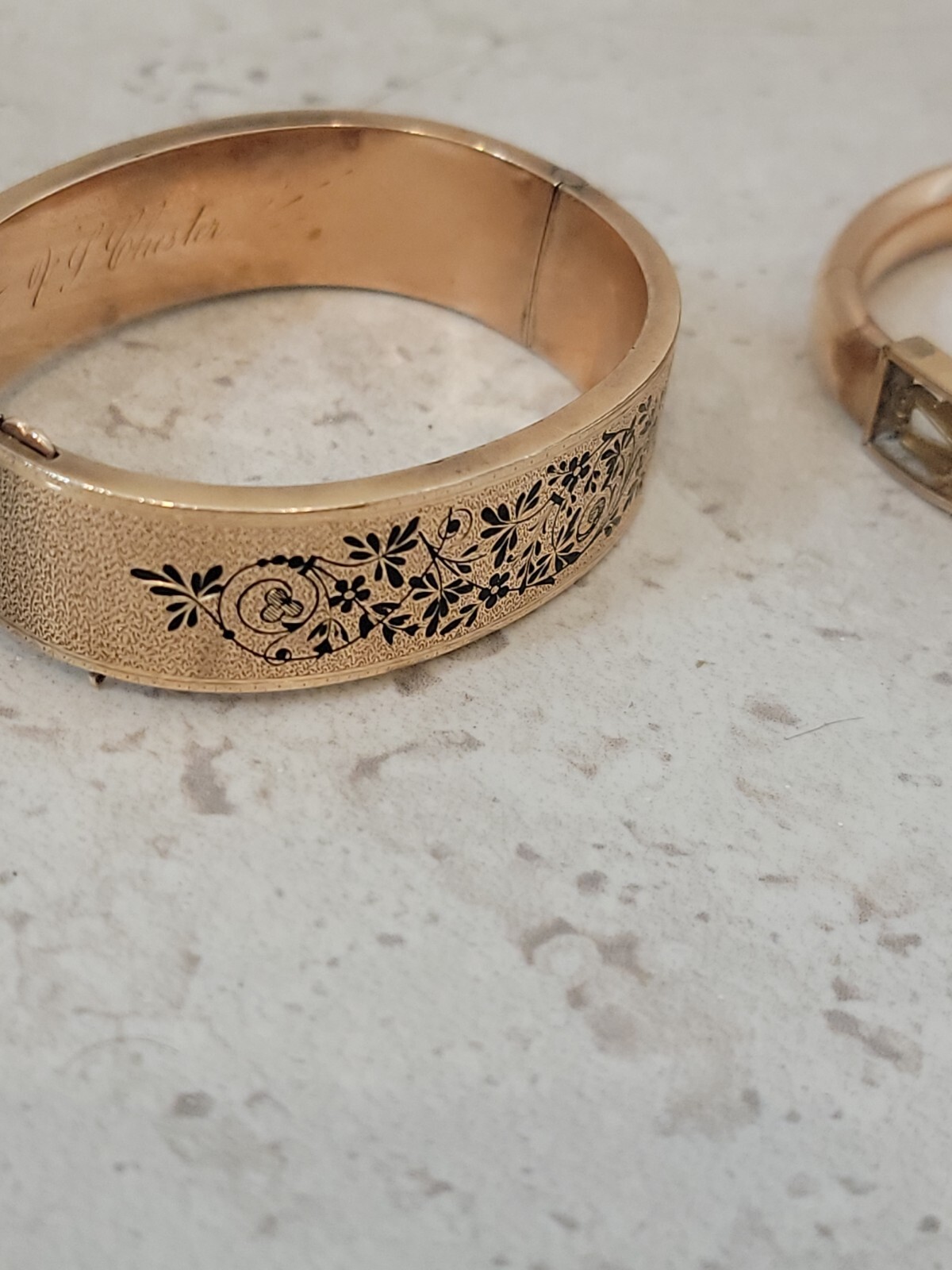 Lot Of 3 Antique Victorian Yellow Gold Filled Stone Repousse Bangle