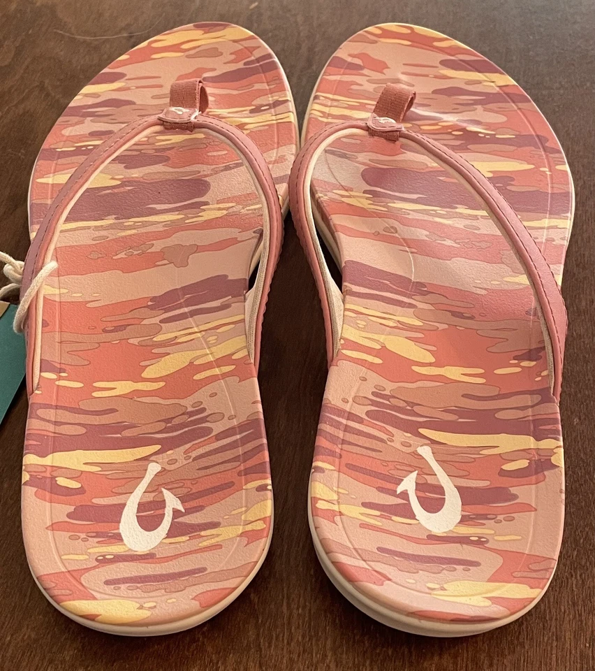 OluKai HO'OPIO HAU Rosette/WAI Pink CAMO Flip Flop SANDALS Women’s Size 7 US/NEW - Image 3 of 4