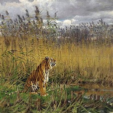 Tiger in a Landscape G. Vastagh animal Tile Mural Backsplash Art Marble Ceramic