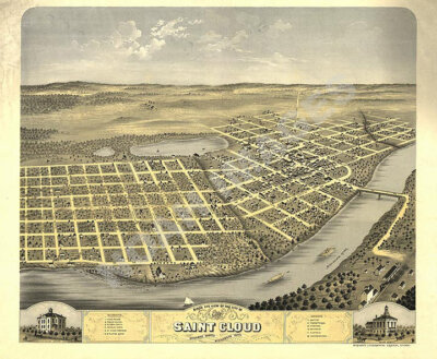 Panoramic Map of Saint Cloud MN 16x20