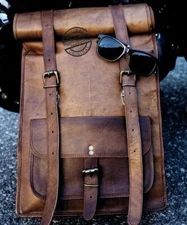 Roll Top Backpack Rucksack Rolling Bag Travel Bikers Genuine Leather Bag
