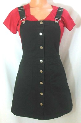 Divided H&M Bib Overall Denim Dress Jumper 4/6 Black Button Front Womens VGUC