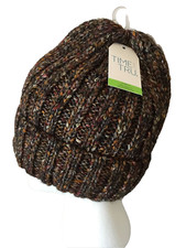TIME AND TRU Marled Dark Brown Beanie Faux Fur Lined Hat One Size