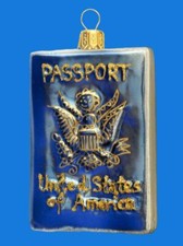 US PASSPORT VACATION TRAVEL EUROPEAN BLOWN GLASS CHRISTMAS TREE ORNAMENT