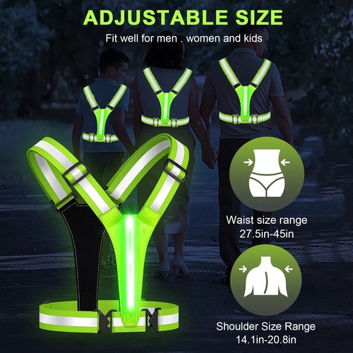 Elastic Webbing LED Reflective Running Vest 3 Lighting Modes High Visibility - Picture 6 of 8