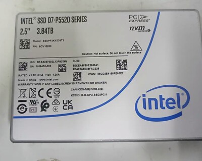 Intel D7-P5520 Series 3.84TB NVMe PCIe 4.0 x4 2.5in U.2 SSD Intel D7-P5520 Series 3.84TB NVMe PCIe 4.0 x4 2.5in U.2 SSD