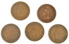 Lot of 5 United States 1909 Indian Head Bronze Pennies Small Cents Coins