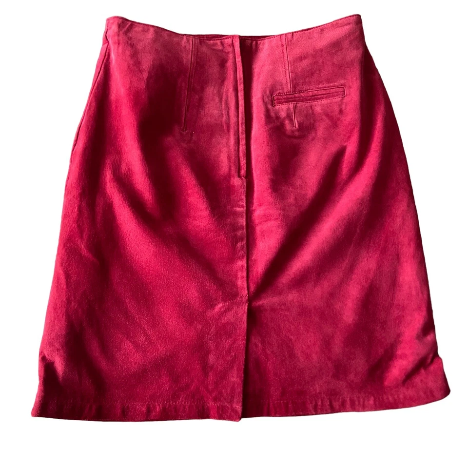 Falda Roja Vintage Imitación Gamuza Borgoña Años 90 Hasta la Rodilla Identidad Global Talla 10 Foto 4 de 4