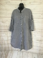 Women  s Long Shirt Long Sleeve White / Blue Striped Cotton Blend Size 8