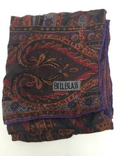 Bill Blass 100 Silk 52" by 10" Rectangle Paisley Scarf Red Blue Yellow Black