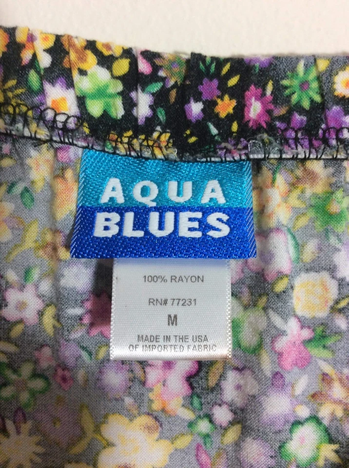 Винтажный 1990-е Aqua Blues, женский черный цветочный комбинезон средний Summer Beach - Изображение 2 из 4