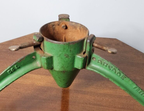 Antique Tripod 40s Christmas Tree Stand Original Green Paint Cast Iron ARCADE - Picture 4 of 10