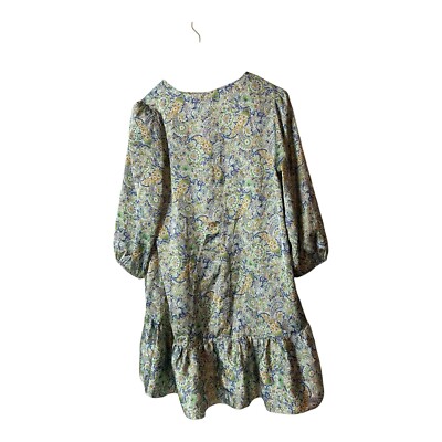 Zara Size Ruffle Hem Shift Mini Dress Green Satin Paisley 3/4 Sleeves Size  M | eBay
