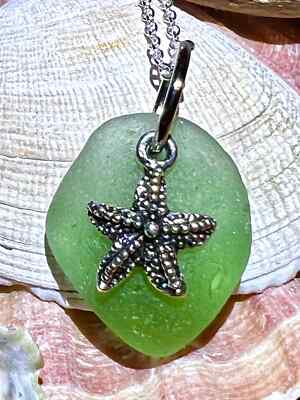 Seeglas Halskette Seestern Silber und echtes walisisches Seeglas