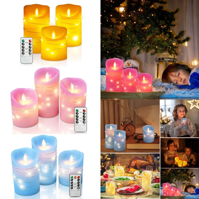 LED candle fairy lights timer remote control flame flameless real wax candle