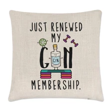 Just Renewed My Gin Membership Linen Cushion Cover Pillow - Funny Gin Gym Joke