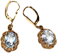 Boucles D'oreilles Dormeuses XIXe Or 18k Aigues-marines - Occasion