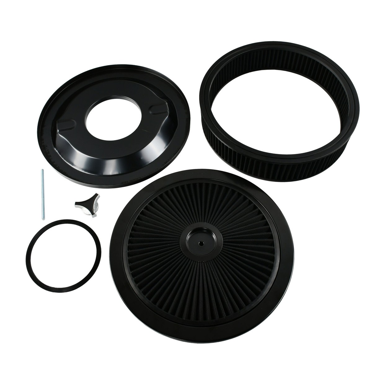 High Flow 14x3 Black Round Thru Washable Air Cleaner w/ Chrome