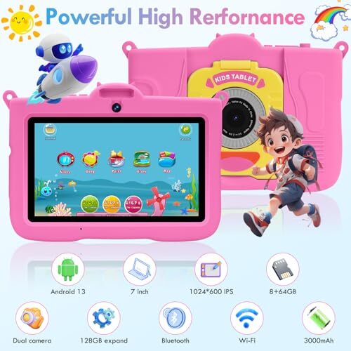 Kids Tablet 7 inch Android 13 Tablet for Kids,8GB RAM 64GB ROM 128GB Pink - Picture 6 of 8