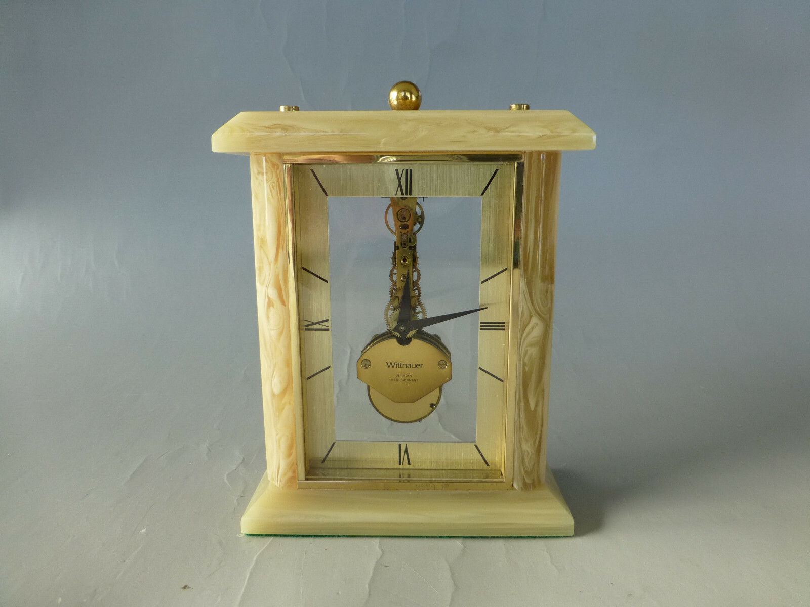 RARE VINTAGE GERMAN SKELETON BAGUETTE TYPE WIND UP MOVEMENT CLOCK (WATCH VIDEO)