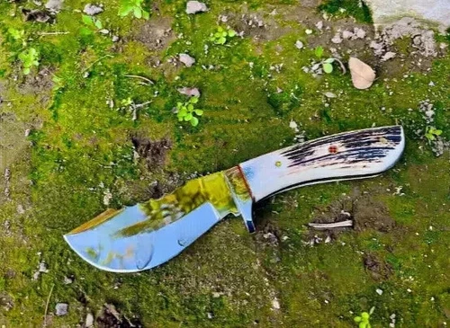 CUSTOM HANDMADE D2 STEEL MIRROR POLISHED STAG HORN NESSMUK KNIFE W/SHEATH