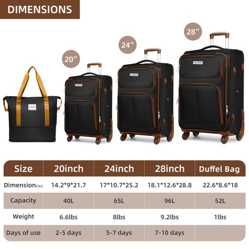Luggage Sets 5 Piece Softside Expandable Suitcases Set+Spinner Wheels TSA Lock - Picture 12 of 56