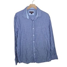 Johnston  Murphy  Blue Striped Button Front Shirt Size Large 100 Cotton