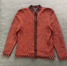 Vintage South Cotton Hand Loomed Cardigan Sweater Womens Small Red Grannycore