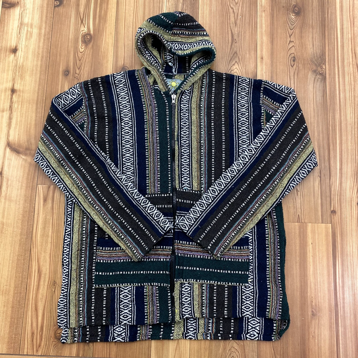 Sunshine Brown Ethnic Pattern Full Zip Baja Hoodie Jacket Adult Size L