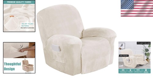 1-Piece Plush Velvet Stretch Chair Cover with Pocket - Effortless Installation - Picture 2 of 9