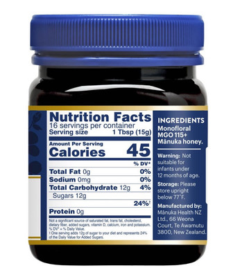 Manuka Health Honey UMF /MGO 115+ (250g), Authentic Superfood from