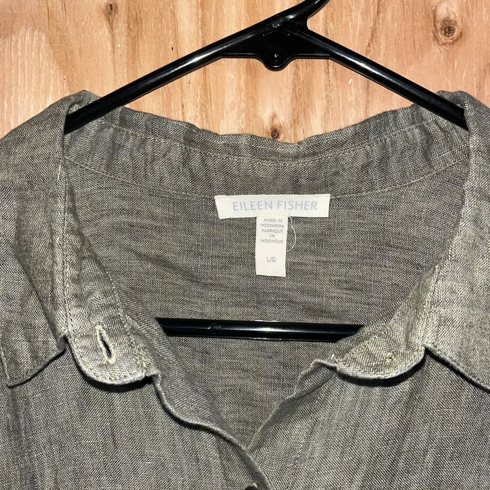 Camisa vintage años 90 Eileen Fisher para mujer LG de lino de gran tamaño con botones EE. UU. Foto 3 de 4