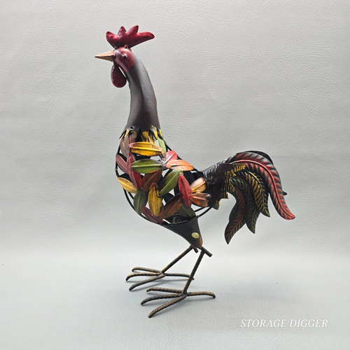 Vintage Handmade Metal Carved Rooster Sculpture Figurine 17.5" Tall, Home Decor