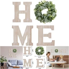 Rustic Wood Sign HME with Eucalyptus Wreath 9.8x9.3 Natural Living Room Decor