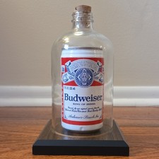 Budweiser King of Beers Breweriana Bottle Display w/ Glass Dome & Wood Base