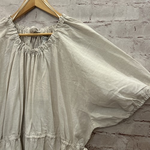 COS Womens Jumpsuit L Puff Sleeve Wide-Leg Tie Waist Off White Lyocell Linen NEW - Picture 3 of 6
