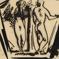 Unknown Standing Pair Sketch Original Drawing Ink Unsigned Circa 1920