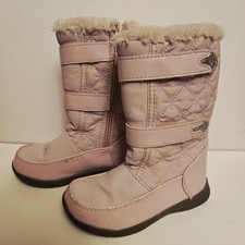 Totes Girls Size 9 Emma Snow Boots Pink Quilted Faux Fur Lined Hook Loop Zipper