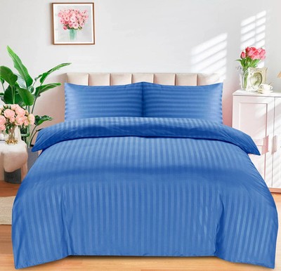 Satin Streifen Bettwäsche Set 4 Stück Luxus Bettbezug Spannbetttuch Kissenbezüge UK