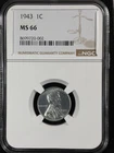 1943 1C  Lincoln Wheat One Cent NGC MS66   8699720-002