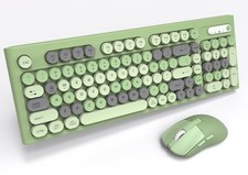 Wireless Keyboard Combo, Full Size Colorful Round Keycaps Bluetooth Keyboard ...