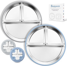 Stainless Steel Toddler Plate with Suction, 9 Divided Plates with Removable Sil