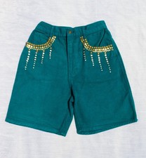 VTG 80s 90s Monique Jeans Teal Studded High Waisted Baggy Shorts Sz 5/6