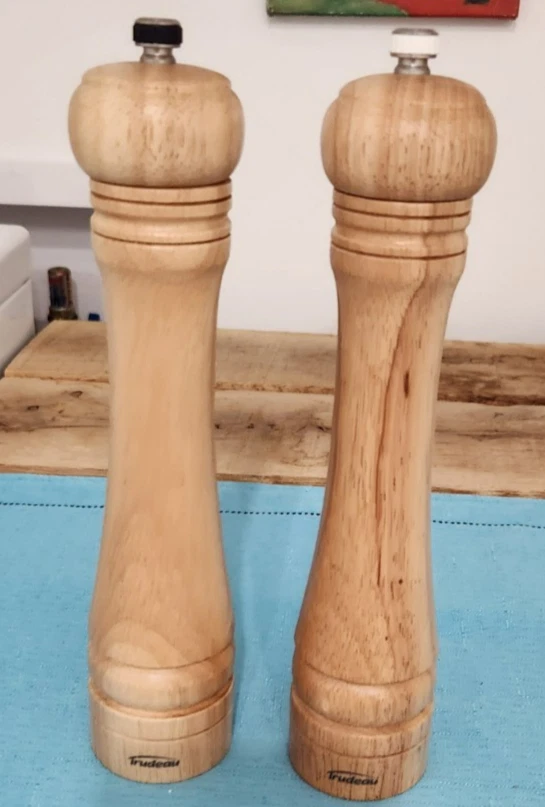 Trudeau Salt & Pepper Mill Grinder Set Natural light Wood Color Approx 10 inches