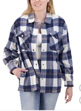 HFX Blue White Plaid Ladies Shaket Size XL Wool Poly Autumn Relaxed Oversized