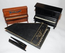 Dolls house wooden black upright piano harpsichord miniature music keyboard lot