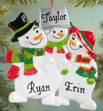 Lot of 12 Personalize your own Family of 3 Snowman Christmas Tree Ornament